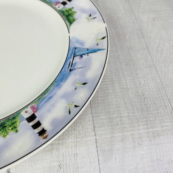 Thomson Pottery LIGHTHOUSE Birds Boats Coastal Stoneware Dinner Plates Set of 4 - Picture 15 of 16